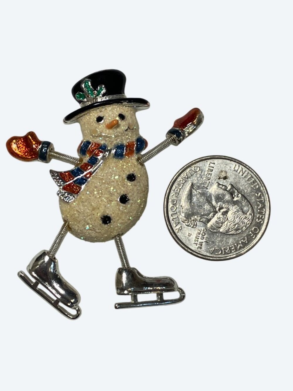 DANECRAFT Snowman Trembler Brooch Wiggling Spring Arms Legs Silver Tone Vintage - Picture 7 of 8